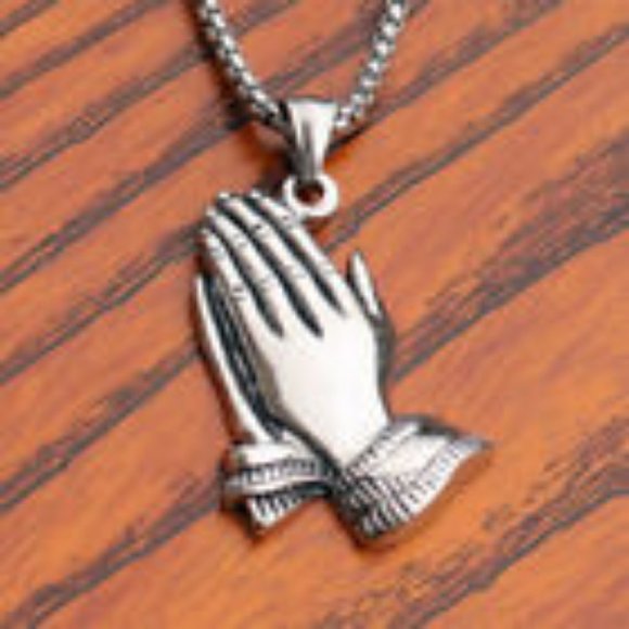 NEW! Silver PRAYING HANDS Stainless Pendant & Necklace JESUS IS KING - Picture 4 of 8